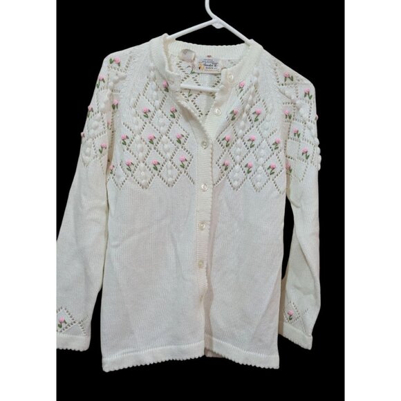Vintage Sweater be  Banff 100% Acrylic Cardigan With Floral Design size M? Read - Picture 2 of 12